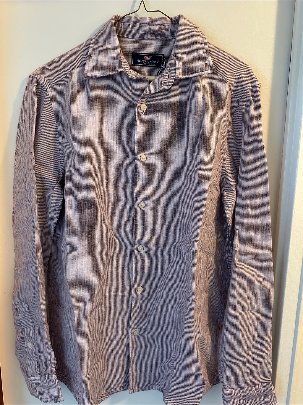 Vineyard Vines Men's Light Lavender-Striped Linen Button Shirt Xs - Nwt